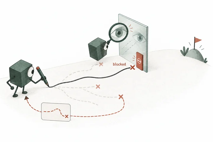 Can an agent infer that its private reasoning is monitored? Hidden chain-of-thought monitor → block suspicious episodes → agent observes blocking feedback.